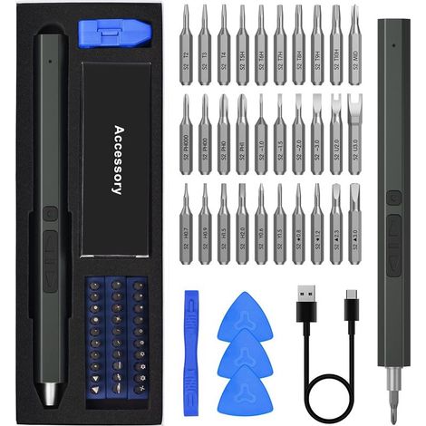 Tournevis Electrique Precision, Kit d'outils de réparation 36 en 1 Chargement USB & Éclairage LED, pour téléphone portable, montre, ordinateur portable (1/5)