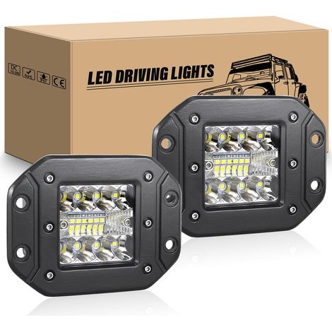 2 Pcs 5 pouces 42W phare de travail led, 12V 24V rampe barre de phare led, projecteurs lumière feu antibrouillard pour offroad Voiture camions SUV ATX 4x4 tracteur bateau, 6000K Blanc (1/5)