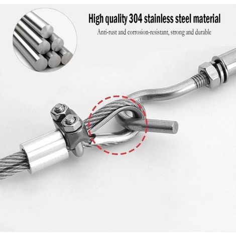 Lot de 50 cosses à sertir M4, acier inoxydable 304, forme cœur, câble 4mm, usage intérieur extérieur (1/5)