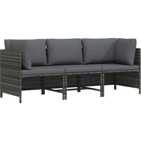 Divano da Giardino a 3 Posti con Cuscini in Polyrattan Grigio vidaXL
