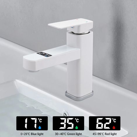 Weiß Waschtischarmatur G1/2" Bad Wasserhahn Einhebel Mischbatterie Waschbecken Armatur LED (1/5)