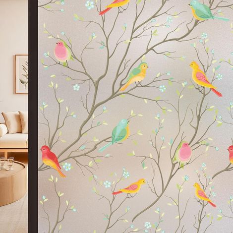 Film de confidentialité pour vitrail autocollant opaque givré motif oiseau décoratif en vinyle 75 x 200 cm 75 x 200 cm (1/5)