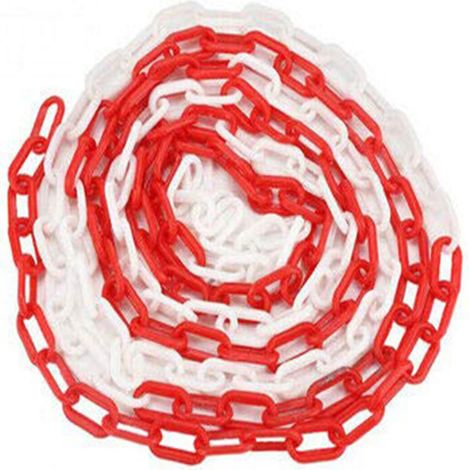 Chaînes en plastique de 12,5 m x 10 mm - Chaîne de sécurité en plastique pour poteaux de route - Chaînes d'isolation pour installations de transport, clôture de jardin décorative - Rouge et (1/5)