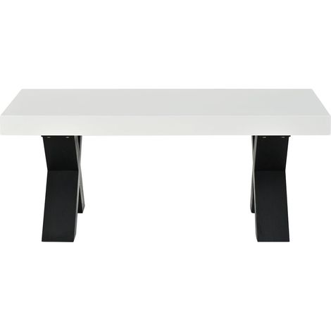 Table basse 100 x 50 x 40 cm pieds de table en x table de salon format rectangulaire finition brillante mdf blanc et noir (1/5)