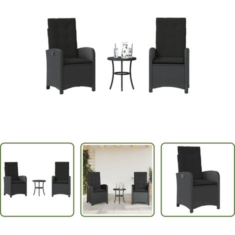 vidaXL Relaxsessel - 3-tlg. Bistro-Set mit Kissen Schwarz Poly Rattan (1/5)