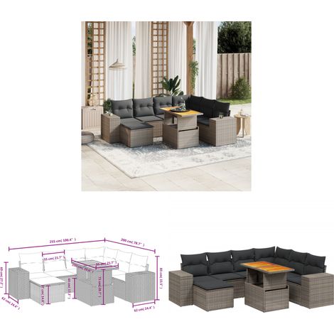 8-tlg. Garten-Sofagarnitur mit Kissen Grau Poly Rattan - Gartenmöbel Set - PE-Rattan Möbel - Outdoor Lounge - Gartenlounge - Terrassenmöbel - Home & Living (1/3)