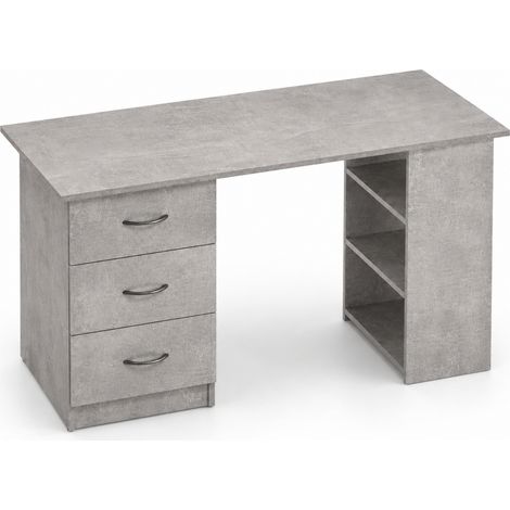 Scrivania Moderna Stile Minimal Con 3 Cassetti E 3 Vani A Giorno Struttura In MDF Resistente Per Ufficio Studio Cameretta E Smart Working Colore Grigio Cemento 120 x 49 x 72 Cm (1/5)