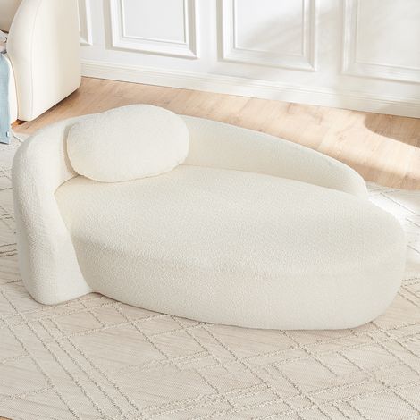 Canapé minimaliste en polaire effet peluche, aux formes arrondies, rembourré de coussins moelleux, polyvalent et idéal pour le salon, la chambre ou un studio, couleur beige. (1/5)