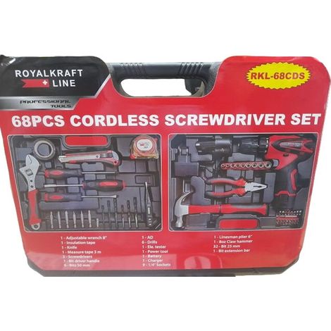 Set d'outils perceuse visseuse 23 NM 1,5 Ah 12 V 68 pièces