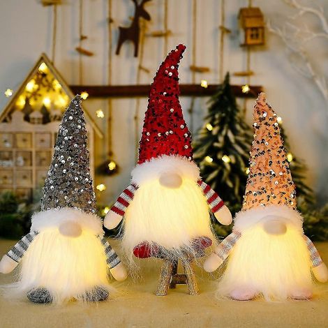 Décoration de Noël Père Noël lumineux, Père Noël avec lumière LED, Père Noël pour décoration intérieure, lot de 3 (1/5)