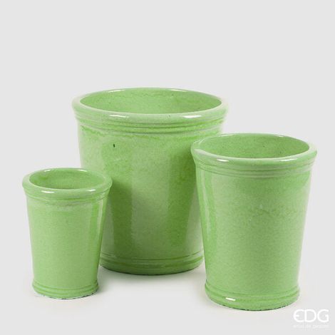EDG Enzo De Gasperi Set 3 Pz Vaso Glaze Svasato H 47 Cm H 41 Cm H 30 Cm Light Green Waterproof