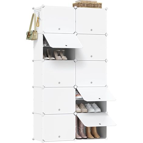 WOLTU Scarpiera Modulare 10 Scomparti Mobile Porta Scarpe Componibile 40 Paia Salvaspazio, Bianco