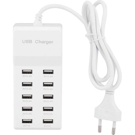 10-Port-USB-Ladegerät, intelligentes Schnellladegerät für Mobiltelefone, Tablets, Headsets, mit intelligenter Identifikationstechnologie, weiß, fürs Leben (EU-Stecker) (1/4)