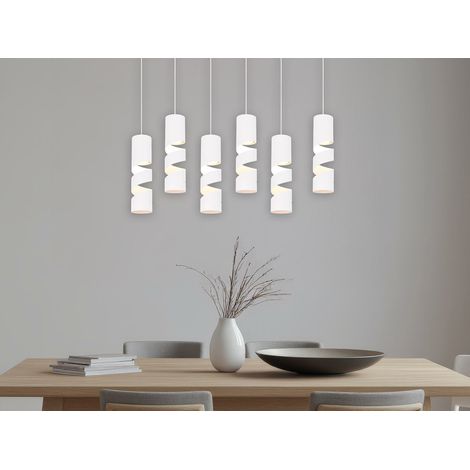 Moderne Pendelleuchte STREAM 6-flammig aus Metall in Weiß, Breite 100cm