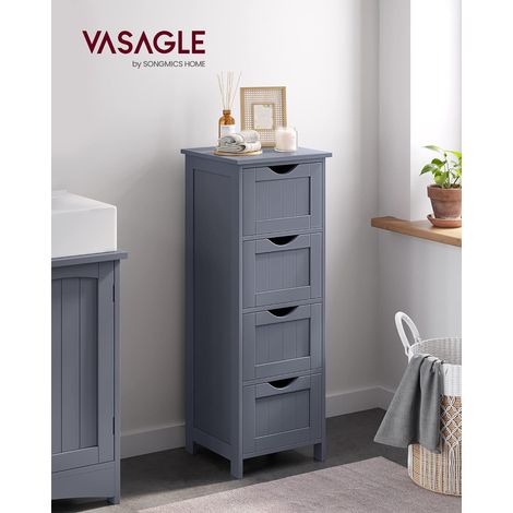VASAGLE Mobile da bagno, mobile da bagno, armadio a piedistallo con 4 cassetti, 30 x 30 x 82 cm, per bagno, soggiorno, sala da pranzo, cucina, stile moderno, grigio (1/5)