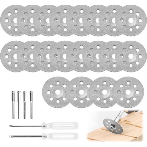 20 x Diamond Discs with 3 mm Chuck, Cross and Flat Screwdriver, 4 Rods, Stone Cutting, Glass, Ceramic, Mini Grinder Accessories (1/5)