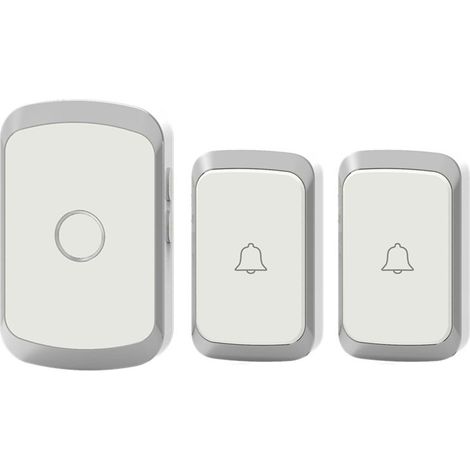 Sonnette sans fil argentée, alimentée par piles CC, étanche, avec télécommande, 1 émetteur et 2 récepteurs.-AquaForge (1/4)