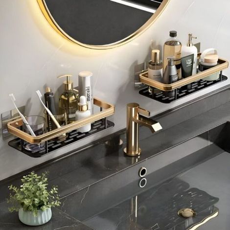Étagère de salle de bain carrée grise sans perçage, résistante à la corrosion et ne rouille pas, 30135.5 cm