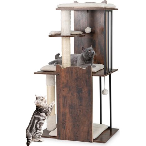 COSTWAY 112 CM Tall Modern Cat Tree for Indoor Cats-Brown (1/5)