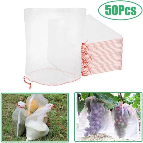50 sacs de protection des fruits jardin insecte résistant sac en filet corde à tirer réutilisable anti - oiseaux raisin sac en filet produits agricoles(15X10cm) (1/5)
