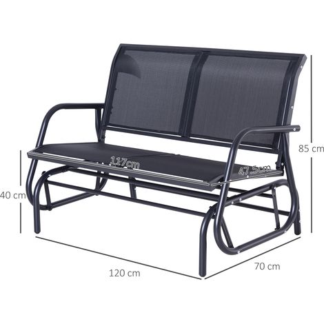 Fauteuil à bascule, banc de jardin 2 places, balancelle de jardin, banc de parc, mobilier de jardin en métal, noir, 120 x 70 x 88 cm (1/5)