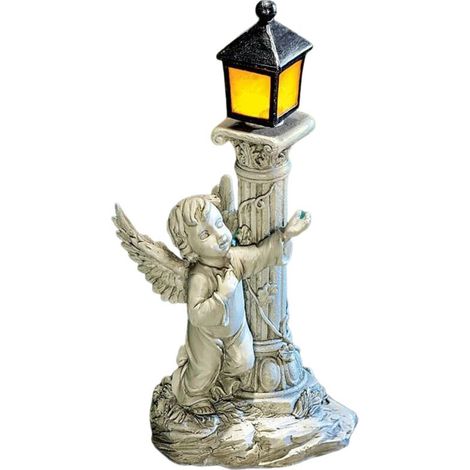 royaluxe -Support de colonne romaine Colonne grecque Statue de chérubin solaire Jardin extéri Statue de fée Sculpture lumineuse LED Statue de colonne romaine Décoration Statue de colonne grecque décor
