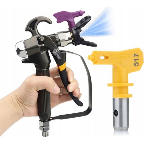 Rosfix Set TurboJet TJ1 – Farbspritzpistole mit Ultra Spray Düse 517  1/4" Anschluss  Ergonomisch & Langlebig  Für Airlessgeräte Graco, Wagner, Titan  Lackierzubehör