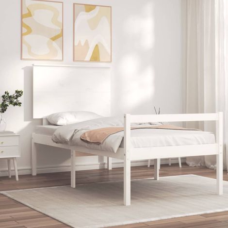 Cama para personas mayores con cabecero madera maciza blanco vidaXL (1/4)