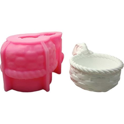 Moules en silicone en forme de panier de lapins pour bougies, savons, pots de fleurs, boîtes à bijoux, moules en résine époxy, moules en silicone pour plâtre