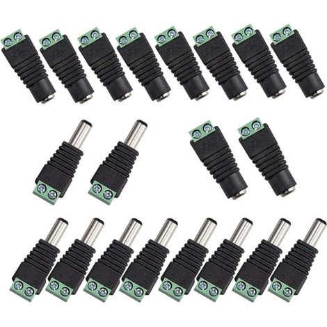 20Pcs DC d'alimentation Connecteur Mâle/Femelle 2,1 x 5,5 mm Fiche 12V Prise Jack Adaptateurs, pour Prise pour caméra de DVR Système de sécurité lumière LED (1/5)