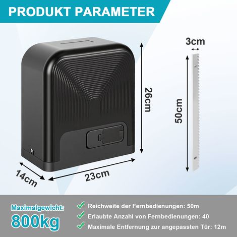 Wolketon Schiebetorantrieb Set - 370W Motor, bis 800 kg, WiFi mit 2 Schlüssel und Fernbedienung, Hoftorantrieb, Torantrieb, Schiebetor, Toröffner Alarmleuchte