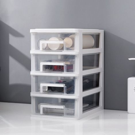 Tour de Rangement Plastique, 3 Petits Tiroirs, Blanc, Ouverture Facile, Format A4, Meuble, Organisateur, pour Bureau, Fournitures Scolaires