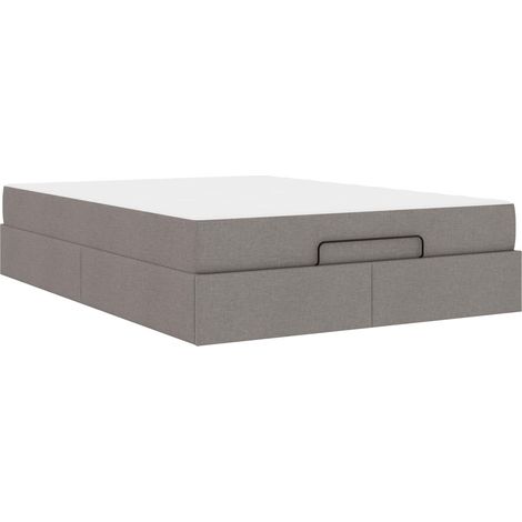 Lit double Lit adulte Cadre de lit avec matelas 2 pcs Taupe tissu (1/5)