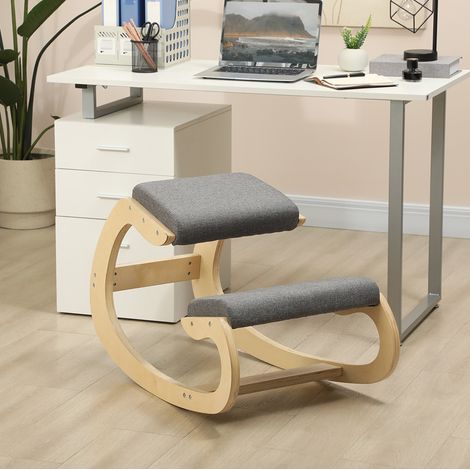 Silla ergonómica de rodillas basculante de madera, 54,5 x 85 x 54 cm, gris HAVRYA (1/5)