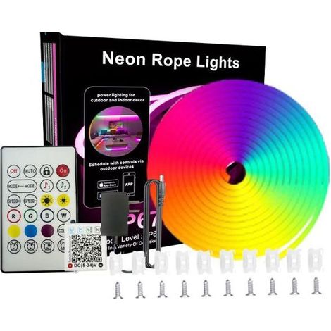 Striscia luminosa a LED al neon RGB da 30 metri - Spina standard europea, materiale in silicone flessibile, telecomando/Bluetooth (1/4)