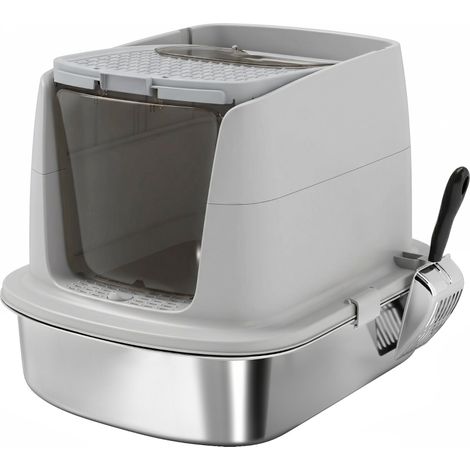 Lettiera gatto acciaio inox chiusa con paletta OKMYHOME (1/2)