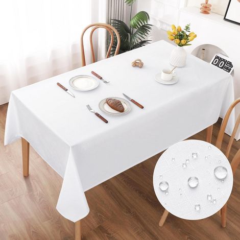 Nappe lavable 140x200cm aspect lin, hydrofuge, résistante aux rayures, blanc