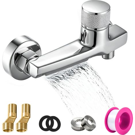 Robinet de baignoire cascade, mitigeur thermostatique avec 2 sorties, douche avec bouton de sécurité, robinet de baignoire, robinets de douche en laiton (1/4)