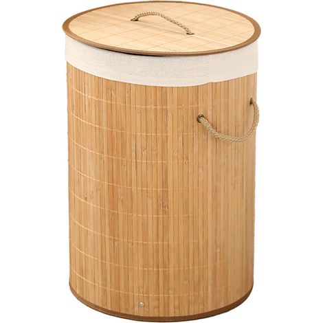 Panier à linge pliable en bambou, panier d'épicerie de grande capacité, seau de rangement pour vêtements sales pour la maison, couleur originale 1.0 ronde (1/5)