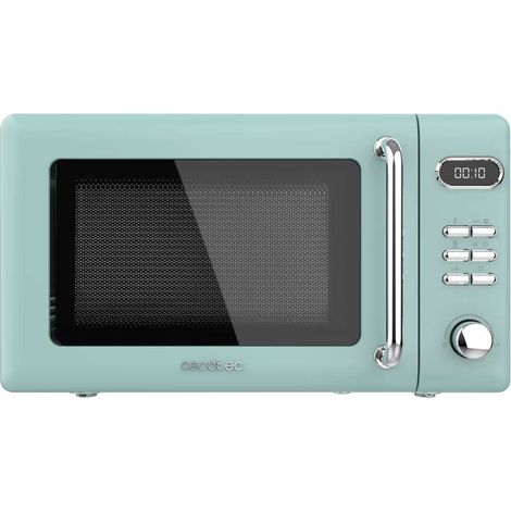 Cecotec – Micro-ondes à poser 20L 700W – 5 niveaux – 8 programmes – Minuterie 60 min – Décongélation – Design vintage vert