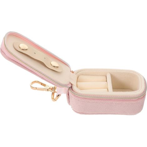 Mini joyero de viaje de terciopelo rosa, soporte para anillos (1/5)