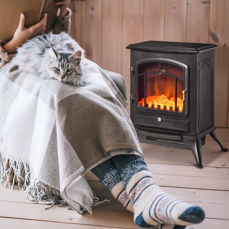 Chimenea eléctrica con efecto llama, 1000W/2000W, con protección contra sobrecalentamiento y termostato, en ABS y cristal, 45x28x54cm, negra. (1/5)