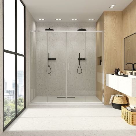 BATHME LONDON-2 Mampara Ducha 2 Fijo+2 Corredera Cromo Transparente - Medida: 139-143 cm - ref: BF22P140