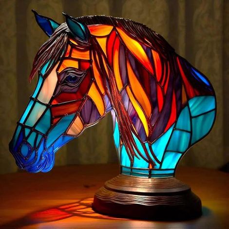 Marokkanische Buntglas-Pferdelampe, handbemaltes Nachttischlicht im Bohème-Stil, dekorative Nachttischlampe, orientalische Stimmungslampe (1/4)