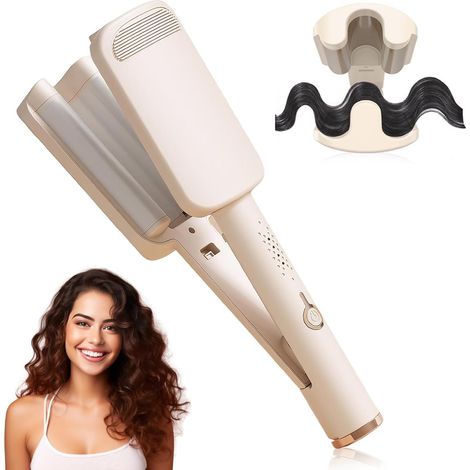 Fer à friser à 3 cylindres, 32 mm, pour des ondulations profondes, technologie ionique céramique, convient aux cheveux courts et longs, double tension, facile à utiliser. (1/5)