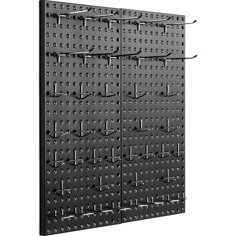 Paneles metálicos VEVOR, 61 x 30 cm, 4 paneles, color negro, organizador de pared, garaje, oficina, cocina, 2 paneles colgantes, con accesorios. (1/2)