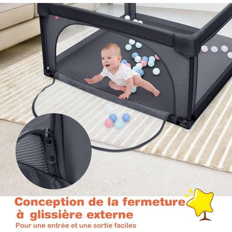 Parc bébé aire de jeu sécurisée avec porte zippée en filet et ventouses stables pour salon et chambre (1/5)