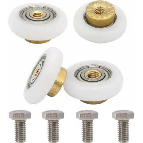 Set of 4 grooved rollers, 19 mm – 304 stainless steel and brass – For shower doors – 5 mm thick, 4 mm hole diameter (1/5)
