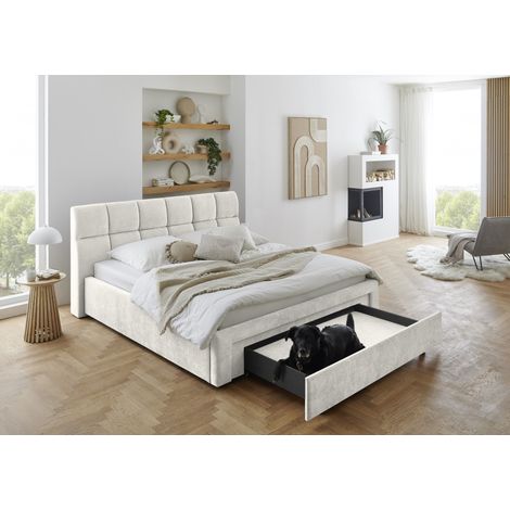Meise Möbel Polsterbett Canyon 180x200 cm Doppelbett Bettgestell Hundebett-Schubkasten inkl. Kissen Strukturstoff Beige (1/5)