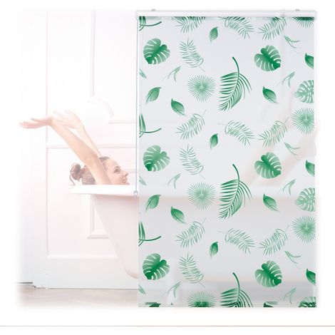 Persiana enrollable para baño con estampado de hojas repelente al agua